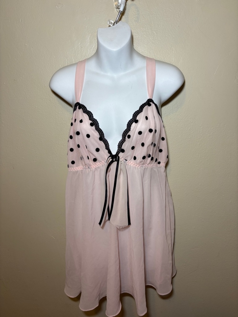 Light Pink Polka Dot Lace-Trim Babydoll Chemise